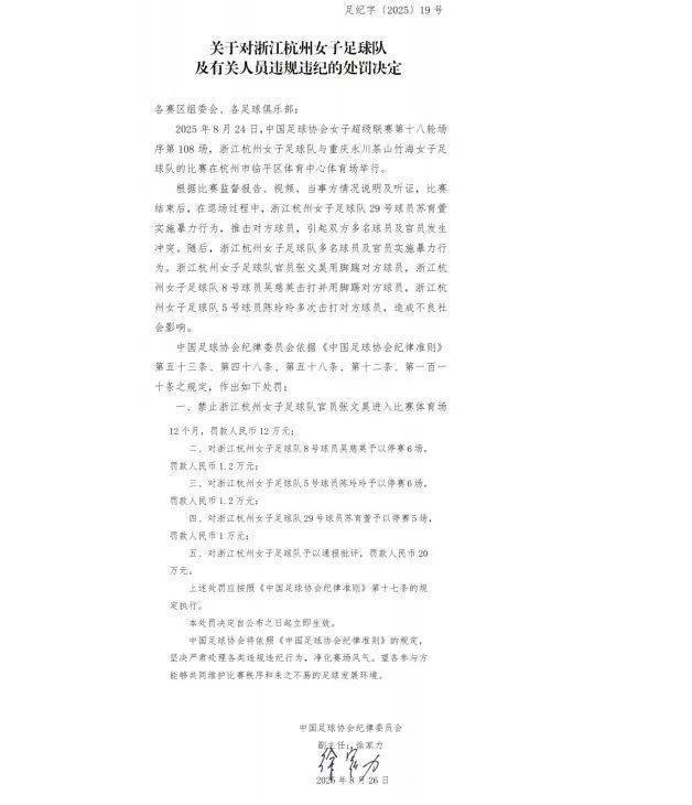 中国足协重罚“女足赛场冲突”<strong></p>
<p>vgs币价格</strong>，多人被禁赛、罚款